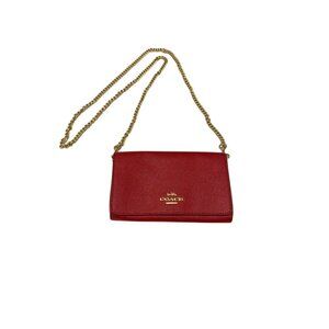 Coach Anna Foldover Crossbody Clutch Signature Canvas Red With Chain Strap